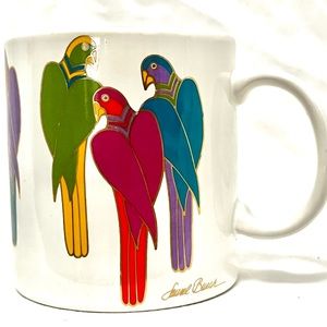 Vintage  Laurel Burch Coffee Mug Brazilian Birds Parrot Gilded Collectible